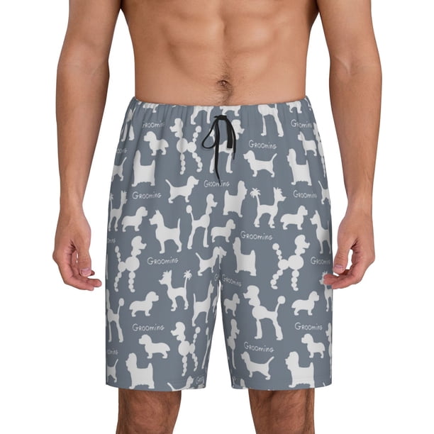 Balery Poodle Dog Pantalones cortos de pijama de punto de algodón para hombre con cinturilla y bolsillos-Medium