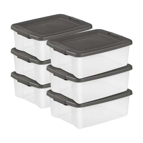 Sterilite ShelfTote 25 Quart Plastic Stackable Tote w/Lid, Clear (6 Pack)