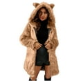 thumbnail image 3 of Juebong Womens Faux Fur Coat Long Sleeve Fleece Hoodie Jacket Open Front Shaggy Warm Mid-Long Winter Coats Fuzzy Outerwear Khaki,M, 3 of 8