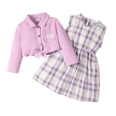 

18 Months Baby Girls Clothes 24 Months Girls 2PCS Outfits Set Toddler Girls Long Sleeve Top Sundress Outfits Set Purple