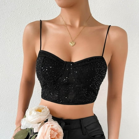 

Kayannuo Bras For Women Christmas Clearance Women s Fashion Sleeveless Solid Color Suspender Sequins Slim Lingerie Top Blouse