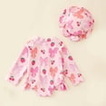 thumbnail image 6 of Cowsor Toddler Girls Two Piece Swimsuit Set Adorable Print Half Placket Bathing Suit with Swim Cap Quick Dry for Summer Vacation Beach, 6 of 7