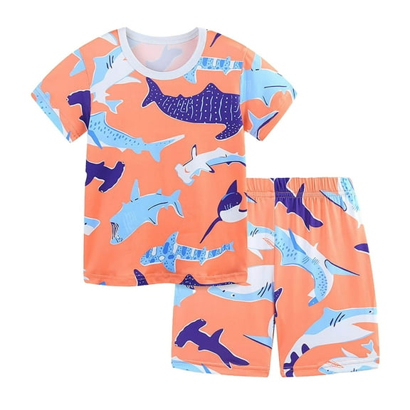 WOYY Little Boys Summer Clothes Set Shark Print Short Sleeve T-Shirt Shorts Outfits, Sizes 1-13