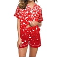 thumbnail image 6 of SDNall Pajama Set for Women, Printed Stand-Up Collar Short Sleeve Top and Shorts, 2-Piece Loungewear for Valentine's Day or Home, 6 of 9