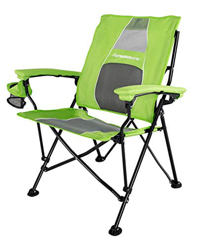 STRONGBACK Elite Folding Camping Lawn Lounge Chair Heavy Duty Camp Outdoor Seat with Lumbar Support and Portable Carry Bag, Lime/Grey