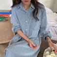 thumbnail image 4 of Joernso Women's Denim Shirt Dress Roll Up Long Sleeve Button Down Maxi Dress Summer Casual Lapel Loose Shift Jean Dress with Pocket, 4 of 7