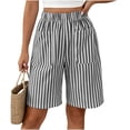 thumbnail image 2 of Kinrui Striped Bermuda Shorts for Women Casual Elastic Waist Summer Beach Long Shorts with Pocket,Size S-2XL, 2 of 6