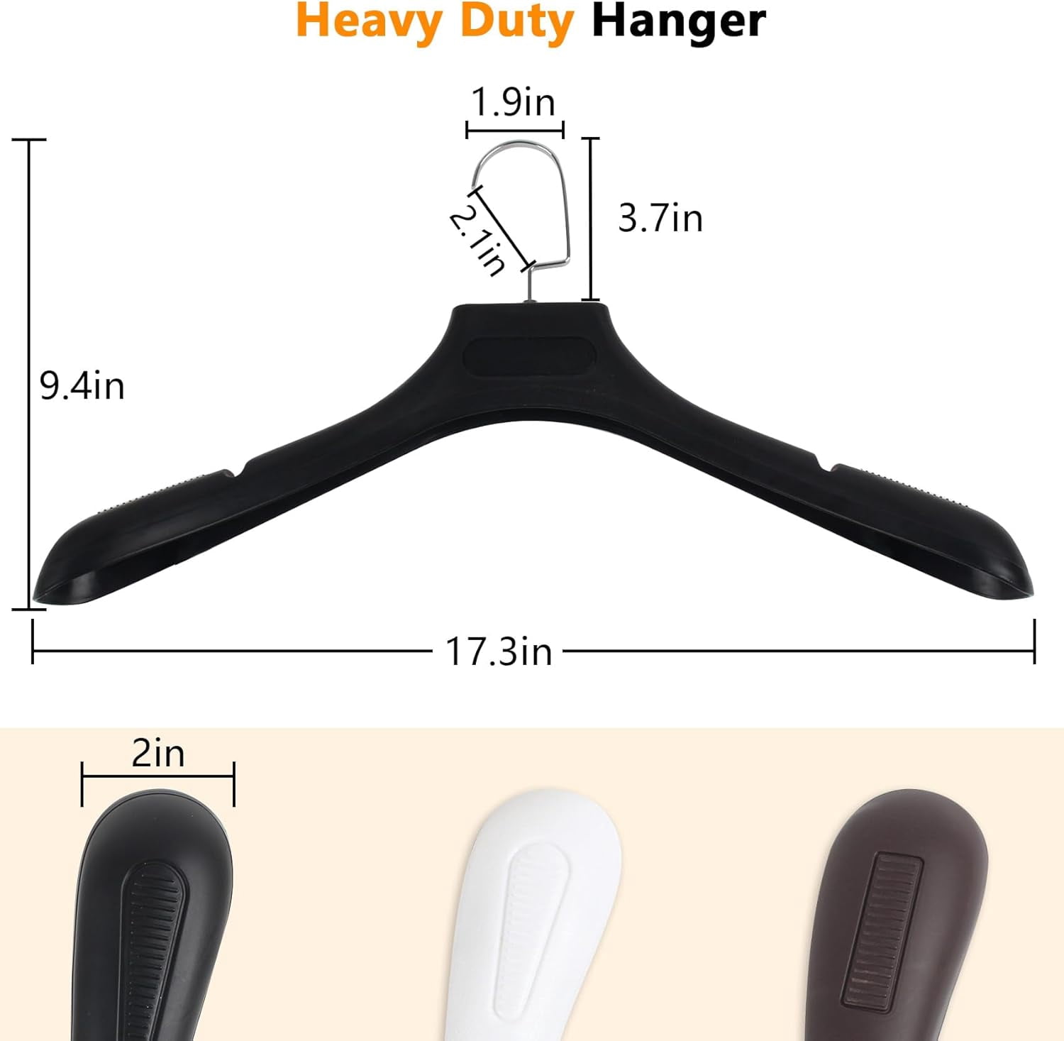 Extra Wide Non-Slip Suit Hangers, 20 Pack Thick Plastic Coat Hangers with Metal Hook, Black, 17.7 Inch Width