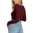 thumbnail image 4 of ANYFIT WEAR Long Sleeve Fall Blouse for Women Square Neck Ribbed Knit Shirts Top Cozy Warm Pullover Tops Wine Red L, 4 of 5