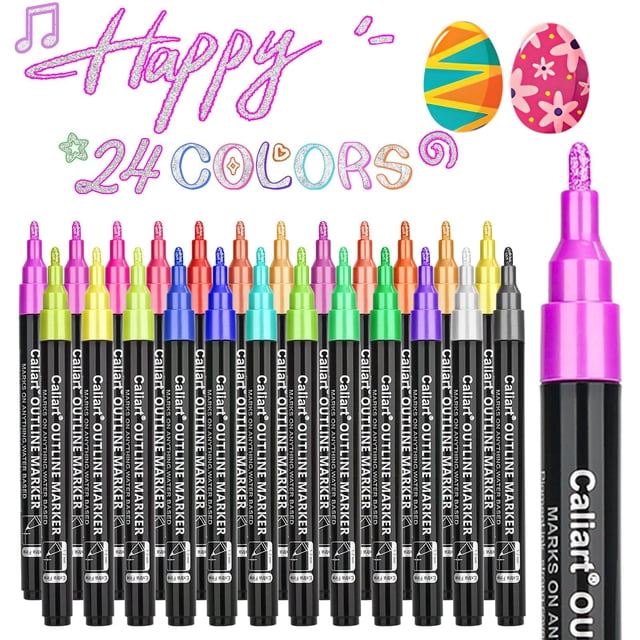 Juego de bolígrafos con purpurina Caliart Easter Basket Essentials, 24 colores