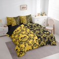 thumbnail image 2 of jejeloiu Spooky Skull 7pcs Queen Bedding,Victorian Damask Flower Bedding Comforter Set Queen For Adults,Gold Black,Black Reversible, 2 of 7