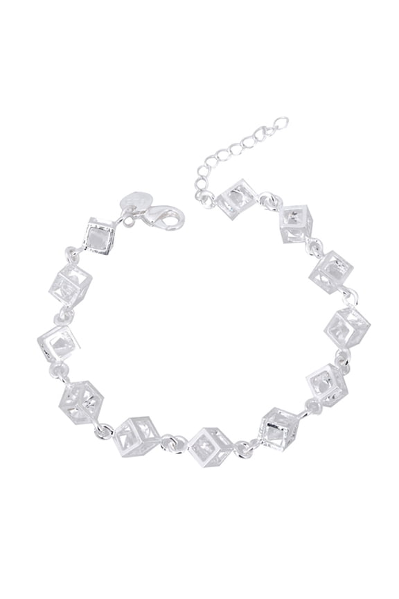 Women's Silver Plated Cube Clear Rhinestone Bracelet Engagement Party