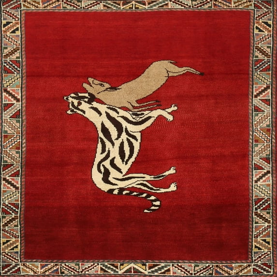 Ahgly Company Machine Washable Indoor Square Traditional Red Area Rugs, 3' Square