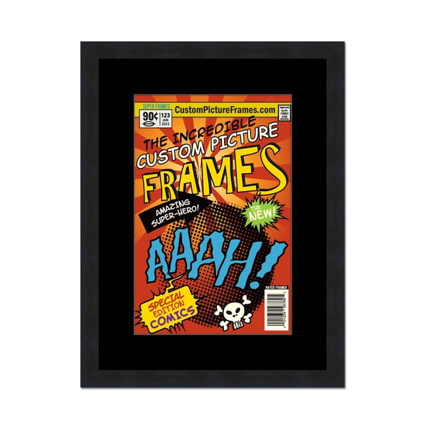 Black Comic Book Frame with Black Mat - 1 Opening to Display 1 7.25