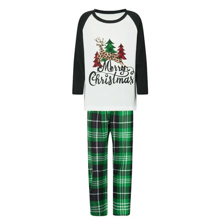 

Family Christmas Pajamas Set with Plaid Tree Raglan Tops + Trousers