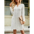 thumbnail image 3 of Women Knitted Cable Sweater Dress Casual Warm Long Sleeve Split Mini Party Dress for Fall Beach Club Streetwear, 3 of 8
