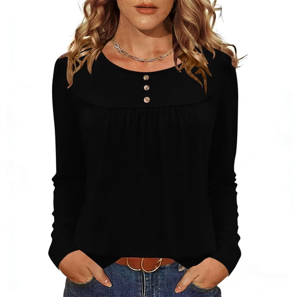 Camisas de Manga Corta para las Mujeres Casual Color Sólido Blusas Plisadas, Moda Cuello Redondo Tops de Verano para la Fiesta
