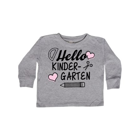 

Inktastic Hello Kindergarten with Hearts and School Supplies Gift Toddler Boy or Toddler Girl Long Sleeve T-Shirt