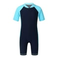 thumbnail image 2 of Aiihoo Kids One-piece Rash Guard Swimsuit Short Sleeves Zippered Shorty Wetsuit Diving Drifting Sun Protection Navy Blue&Sky Blue 8, 2 of 7