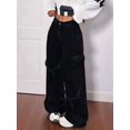 thumbnail image 5 of Women'S Ribbon Tie Detail Utility Style Jeans Casual Straight Wide Leg Denim Trousers Black XS, 5 of 9