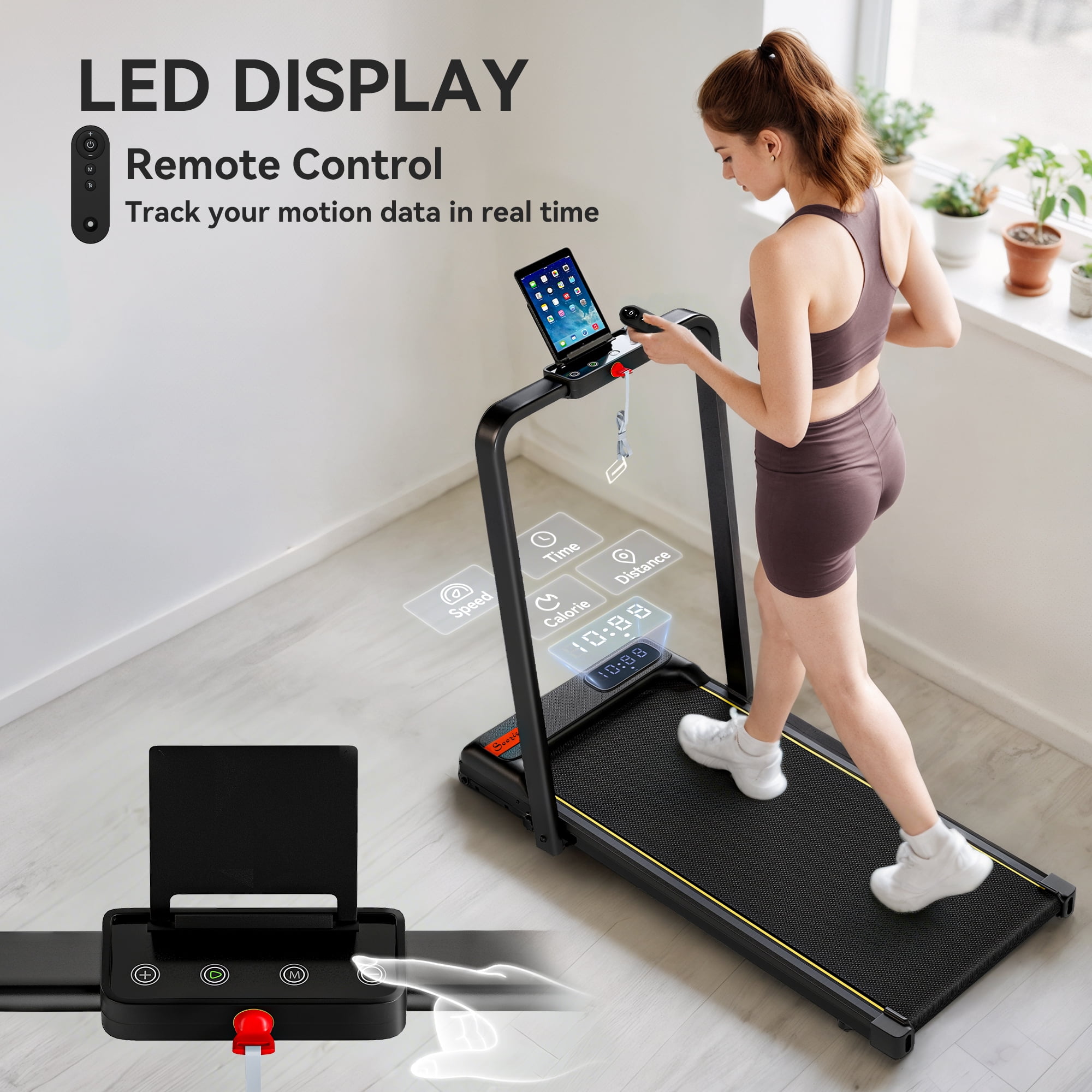 Soozier Walking Pad Treadmill, 0.6–6.2mph Foldable Under Desk Treadmill with Incline, Handle Bar, Wheels, LED Display and Remote Control
