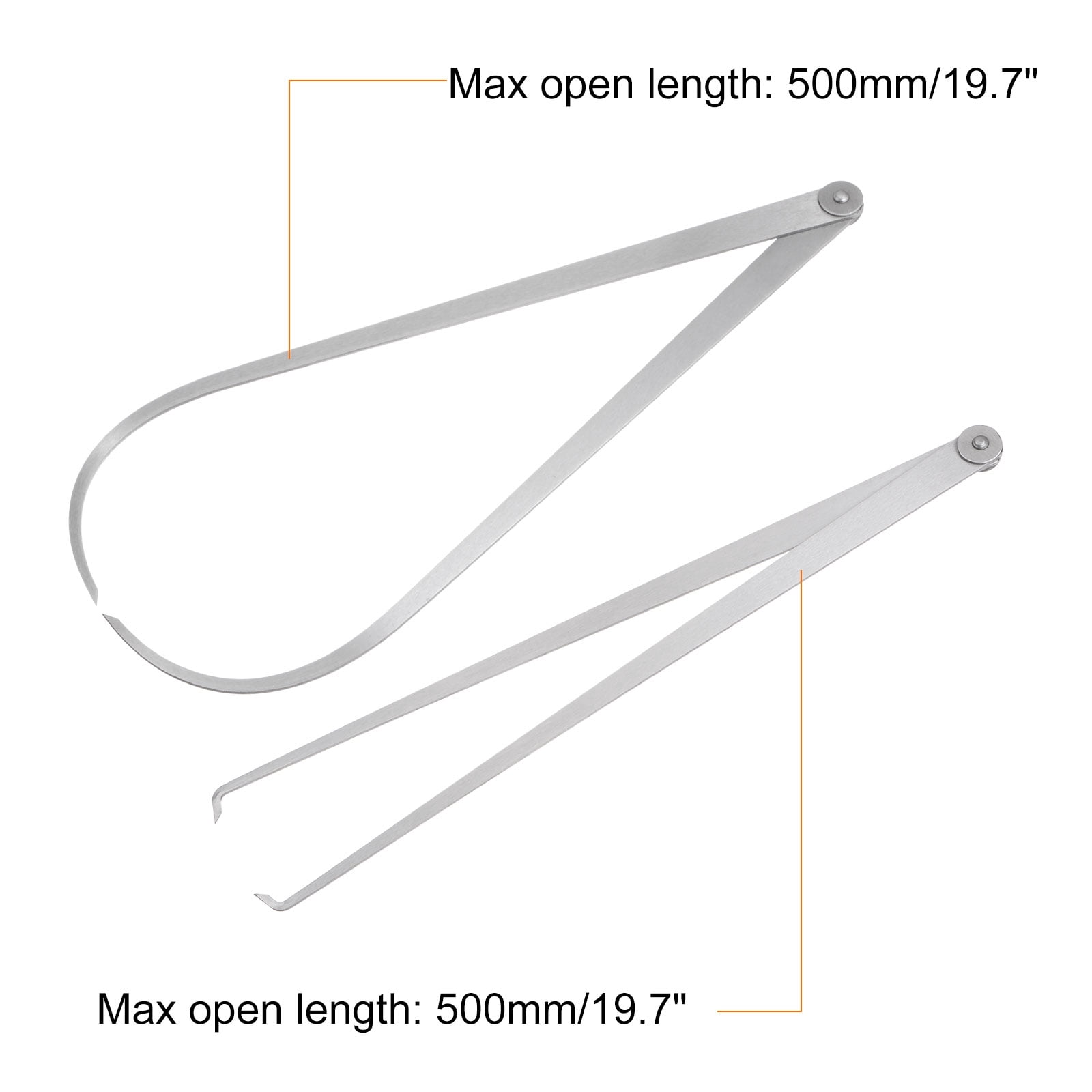 Uxcell 2pcs Firm Joint Inside/Outside Caliper 500mm 20 Inch Tool Steel Measurement Tool