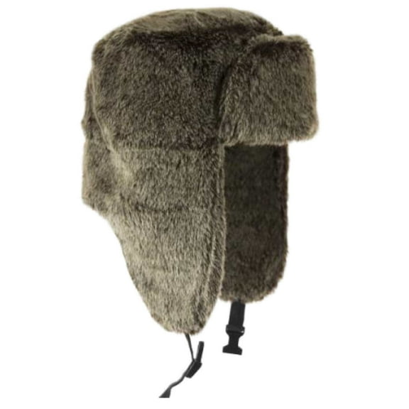 Mens Brown Faux Fur Winter Trapper Style Orange Quilted Lining Aviator Hat L/XL