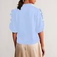 thumbnail image 4 of Ediodpoh Name Women's Summer Solid Color Short Sleeve Ruffle Collar V Neck Blouse Women's Tops Blue XL, 4 of 7