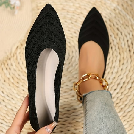 

Women s Pointed Toe Flat Shoes Solid Color Knitted Slip On Shoes Casual Breathable Ballet Flats-40