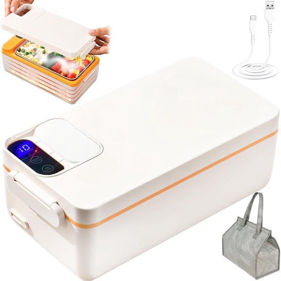 Rechargeable Electric Heated Lunch Box - Cordless Battery Powered Portable Food Timer Heater Keep Hot Meal