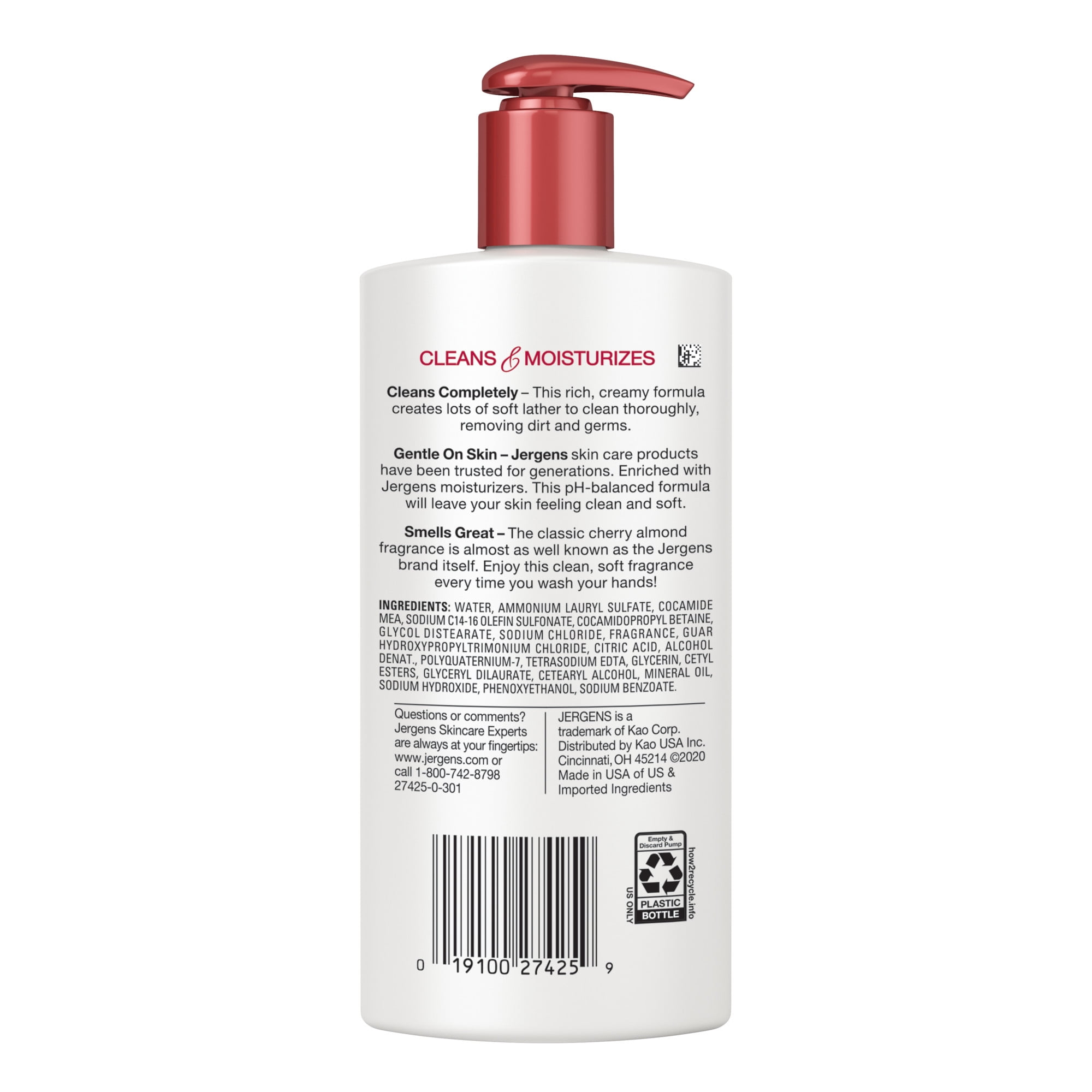 Jergens Cherry Almond Scent Liquid Hand Soap Dispenser, 8.4 fl oz