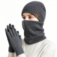thumbnail image 4 of SYMOID Fleece Lined Winter Beanie Hat, Neck Gaiter & Touchscreen Gloves Set, 100% Wool, Unisex 3-Piece, Dark Gray,Size Free Size, 4 of 4