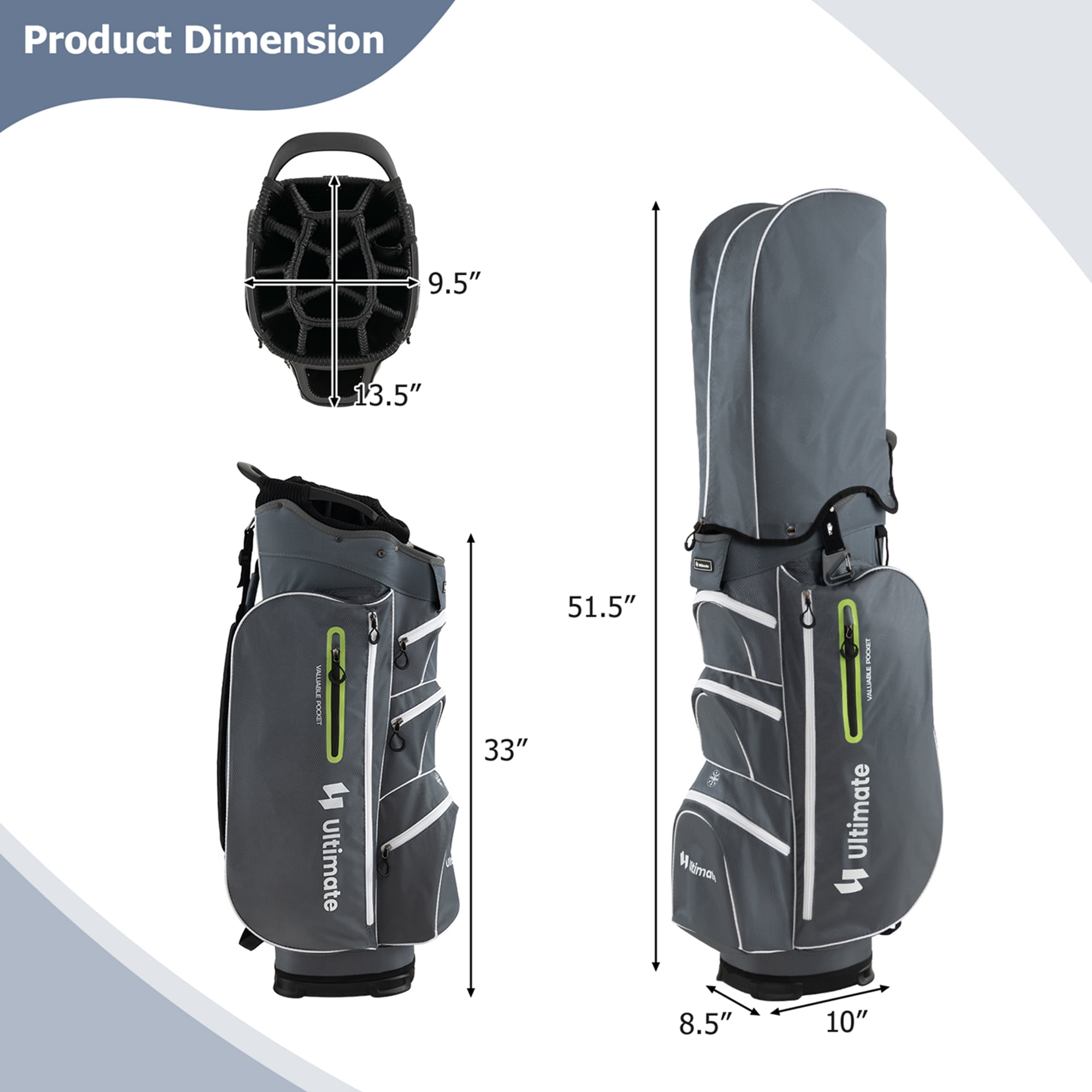 Costway Lightweight Golf Cart Bag with 15 Way Top Divider Individual Putter Well Cooler Bag Green