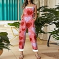 thumbnail image 4 of Women's Valentine's Day Print Suspender Jumpsuit - Casual Loose Retro Cotton Linen One-Piece, White Size S, 4 of 5