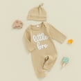 thumbnail image 3 of Okbabeha Little Brother Outfits Newborn Infant Baby Boy Little Brother Shirt Romper Jumpsuit Lil Bro  one-piece  Rib Knit Onepiece Hat Coming Home Outfits, 3 of 7
