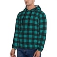 thumbnail image 3 of Picia Teal On Black Plaid Pattern Casual Men's Hoodie - Lightweight Hooded Sweatshirt with Kangaroo Pocket, Comfortable Pullover for Everyday, Travel-4X-Large, 3 of 7