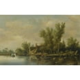 thumbnail image 3 of Pieter de Neyn 24x17 Black Modern Framed Museum Art Print Titled - A River Estuary with Two Peasants Fishing in a Rowing Boat Near a Farmhouse (1631), 3 of 5