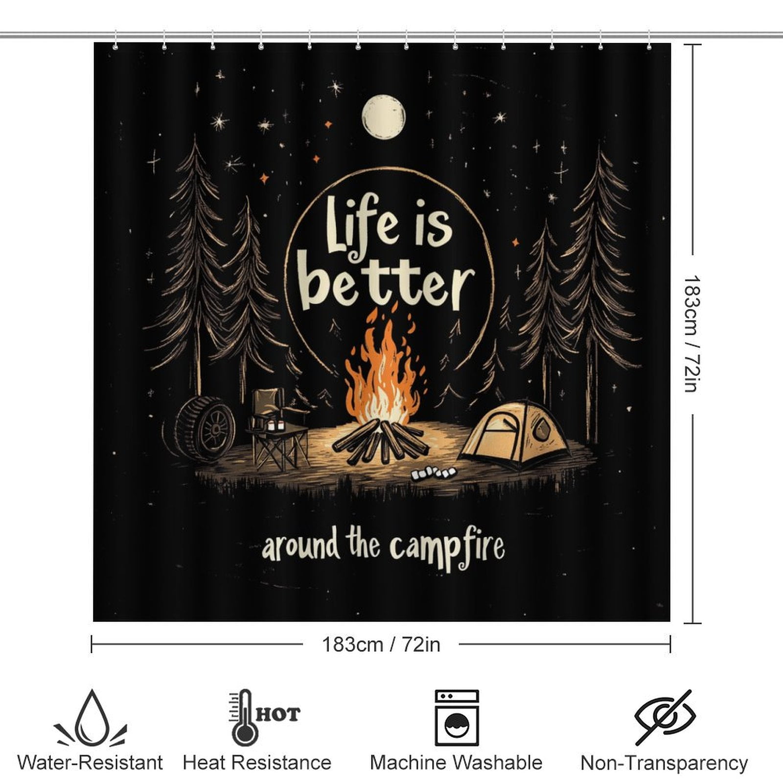 4 Piece Bathroom Shower Curtain Sets with Rugs Include Waterproof Shower Curtain Non-Slip Rug Toilet Lid Cover Bath Mat Life Is Better Around The Campfire Durable and Waterproof Forest Wildlife