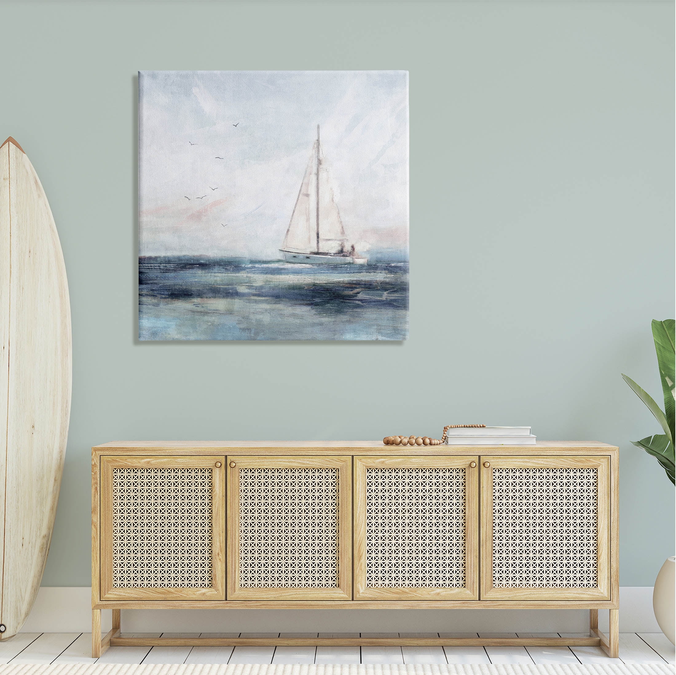 Stupell Industries Nautical Sailboat Soaring Ocean Birds Painting Gallery Wrapped Canvas Print Wall Art, Design by Nina Blue
