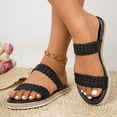 thumbnail image 2 of Women's Flat Wide Width Sandals Braided Strap Casual Slip On Lightweight Slides Open Toe Beach Sandal Black Size 9, 2 of 5