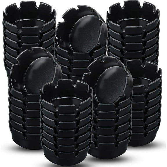 Pack of 48 Round Black Plastic Ashtrays Cigar Bulk Black Ashtray for Home Restaurant Bar Indoor Outdoor, 4 Inches in Diameter
