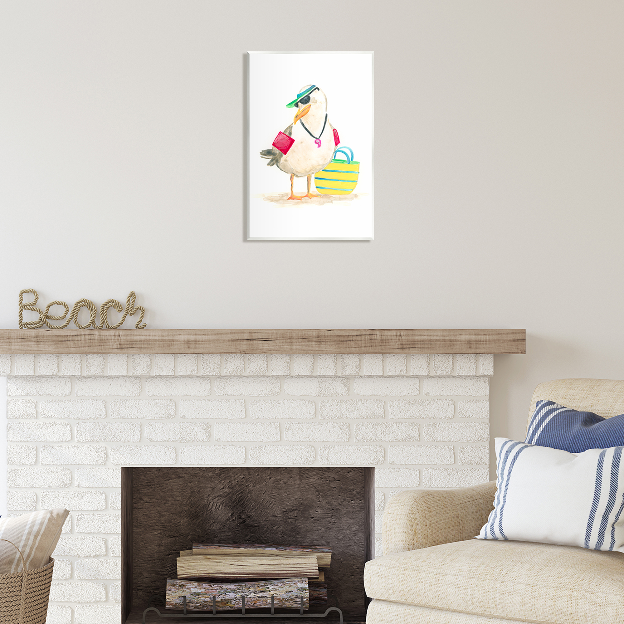 Stupell Industries Beach Lifeguard Seagull Animals & Insects Painting Unframed Art Print Wall Art, 13 x 19