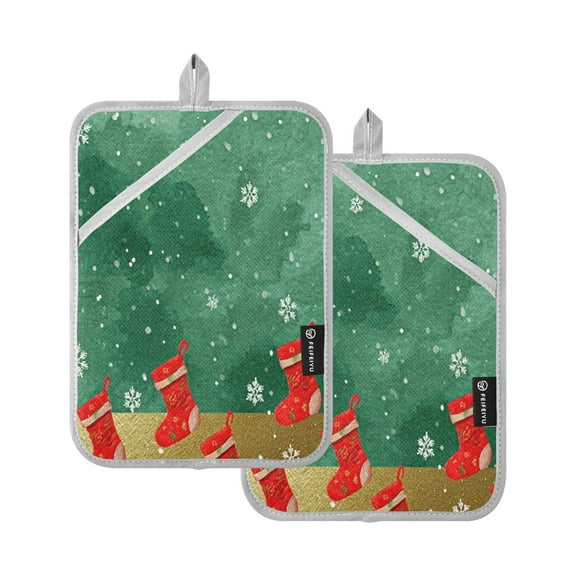 Iauyy 2 Pack Resistant&Non Slip Hot Pads for Kitchen Heat Potholders,Thickness 8mm Heat Resistant up to 170° for Kitchen , Green Christmas 7x9.8in