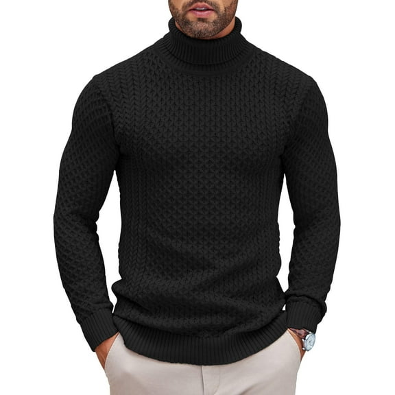 COOFANDY Men's Slim Fit Turtleneck Sweater - Solid Casual Knitted Twisted Pullover