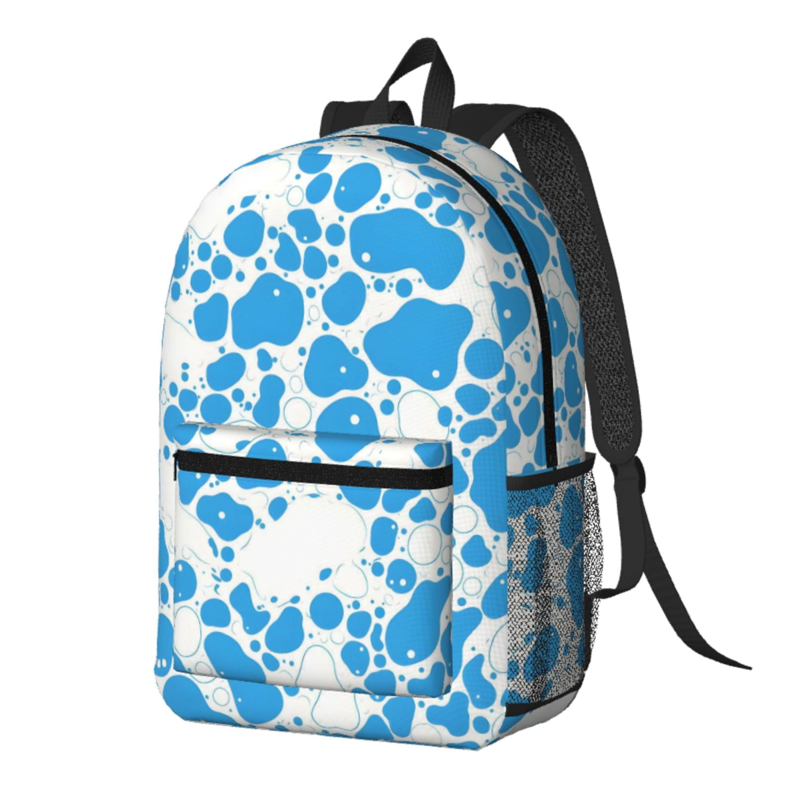 17in Backpack With Pocket Adjustable Shoulder Strap Large Capacity Zipper Opening And Closing Double Pull Head Zipper For Work Travel Sports Milk Cow Skin Print Style Powderblue_3