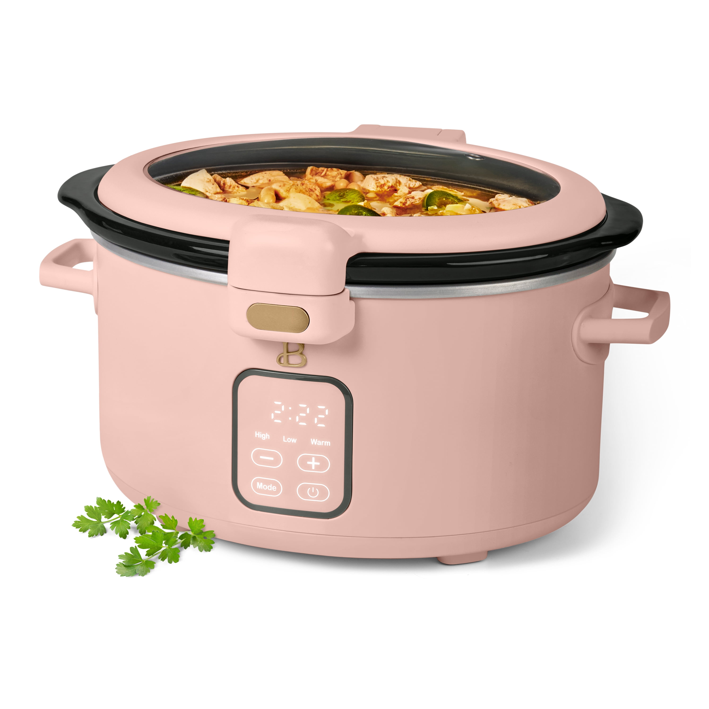 Beautiful 4 Qt Digital Slow Cooker with Hinged Locking Lid, Rose by Drew Barrymore