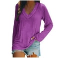 thumbnail image 1 of AherBiu Womens T Shirts V Neck Loose Fitted Long Sleeve Basic Tee Oversized Comfy Fall Tops Solid Color, 1 of 4