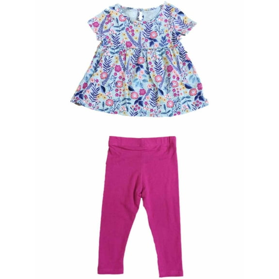 Infant Girls Floral Flower & Fern Shirt Hot Pink Leggings Outfit 24M