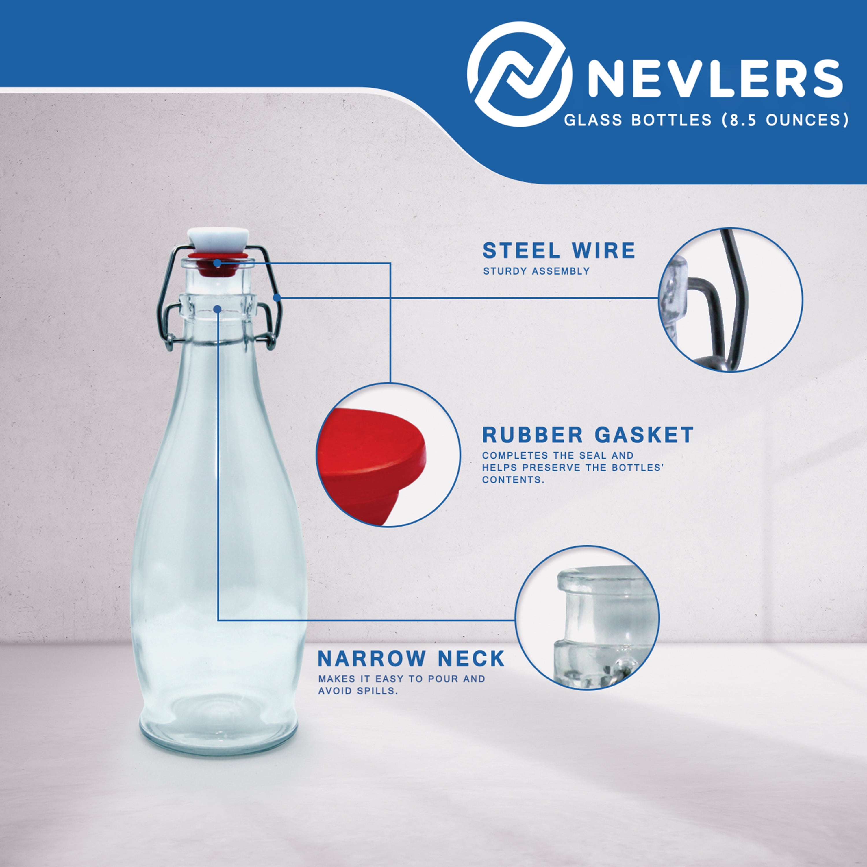 Nevlers 6 PCS | 33 oz Round Swing Top Glass Bottles with Airtight Stopper |  1 Liter Home Brewing Bot…See more Nevlers 6 PCS | 33 oz Round Swing Top