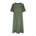 thumbnail image 4 of IDALL Summer Dresses,Petite Dresses Women's Fashionable Loose Cotton And Linen Round Neck Half Sleeved Midi Dress Linen Dress,Modest Dresses,Womens Dresses Green Dress XL, 4 of 6